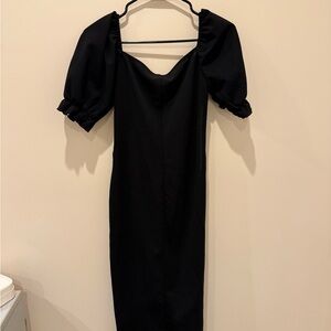 Amazon Black Midi Dress with Puff Sleeves